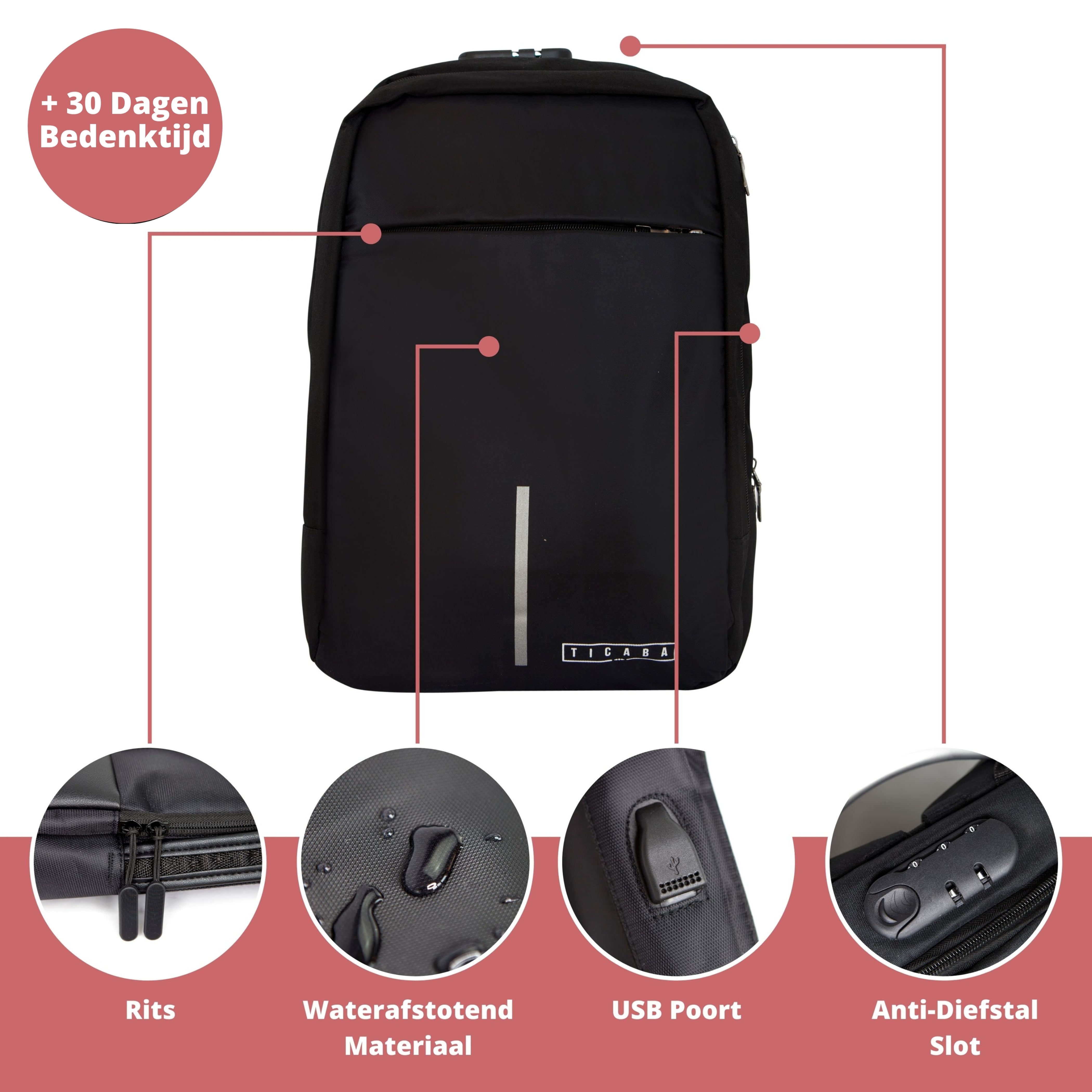 TICABA SMITH – LAPTOP RUGZAK T/M 15.6 INCH